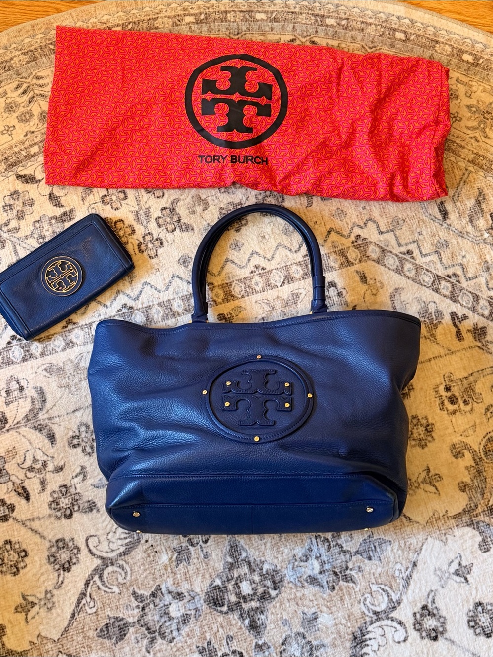 Tory Burch Navy Leather Tote Bag